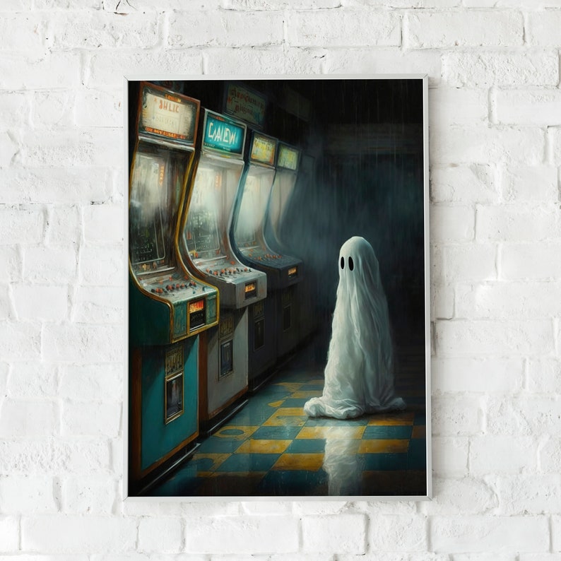 Ghost in an Abandoned Arcade, Nostalgia Poster, Art Poster Print, Dark Academia, Gothic Retro. image 4