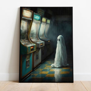Ghost in an Abandoned Arcade, Nostalgia Poster, Art Poster Print, Dark Academia, Gothic Retro. image 3