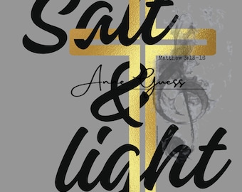Paquete: Sal y luz con cruz dorada y SVG/PNG en blanco y negro