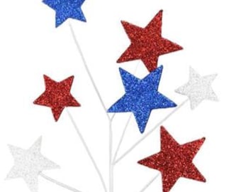 Patriotic Star Spray – 24" Red, White & Blue Glitter EVA Stars Pick for 4th of July Wreaths, Centerpieces, Floral Arrangements and Decor