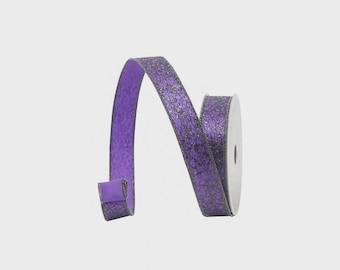 Farrisilk Purple Glitter Crackle Ribbon – 1" x 10 Yards Wired | Halloween Ribbon, Spooky Decor, Witchy Crafts, Gothic Gift Wrapping