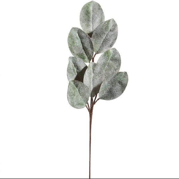 25.75” Iced Magnolia Leaf Spray – Frosted Magnolia Stem, Winter Floral Pick, Christmas Arrangement Greenery, Holiday Centerpiece Stem, Glam