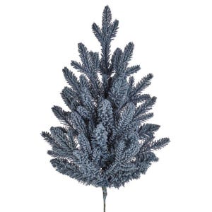 May include: A blue-green artificial Christmas tree branch with a frosted appearance. The tree has a central stem and multiple branches covered in faux snow, creating a wintery aesthetic. Perfect for holiday decor.