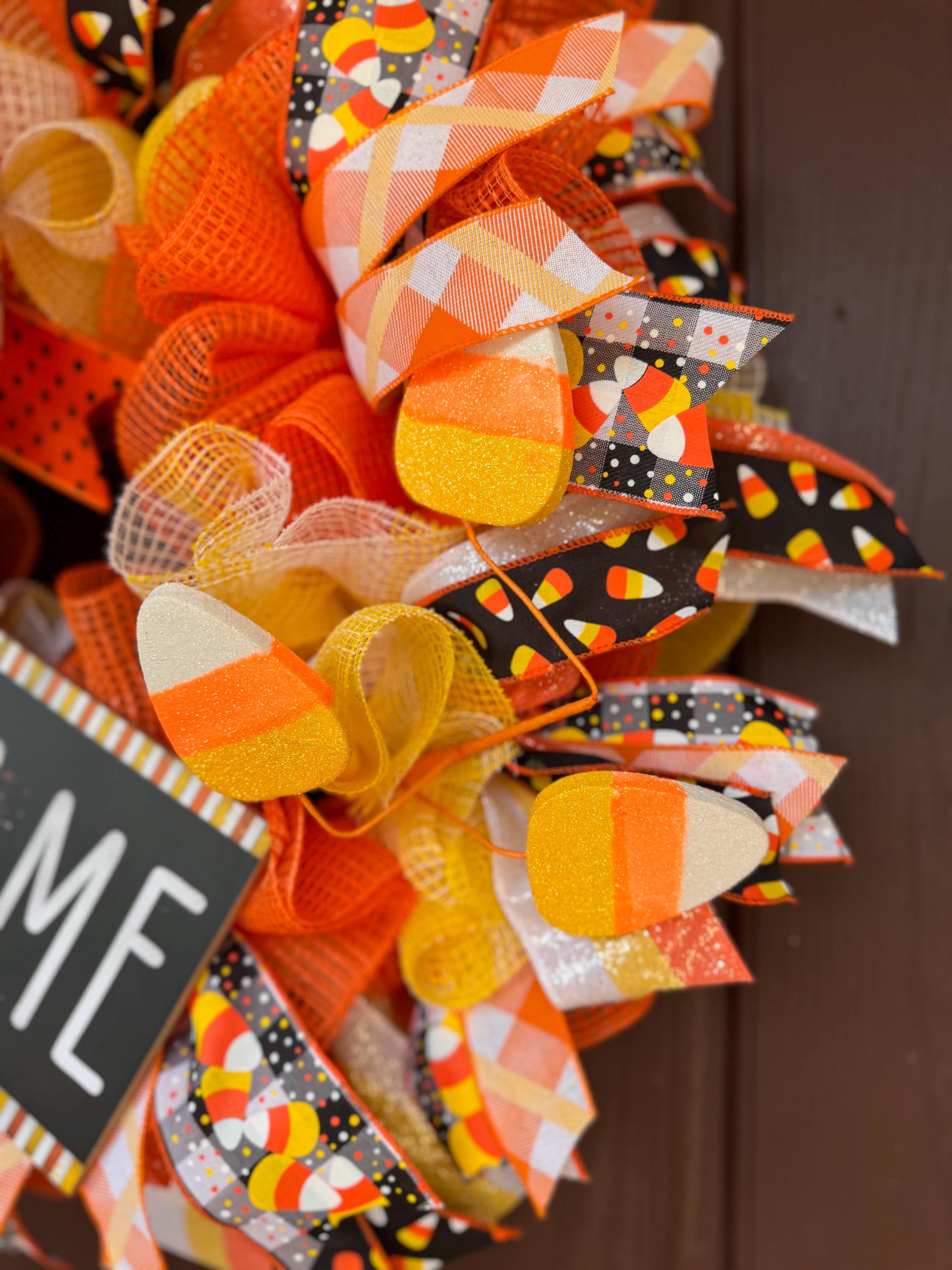 Candy Corn Halloween Wreath - Deco Mesh Welcome Wreath - Fall Front ...