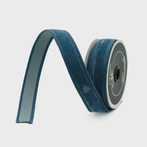 Farrisilk Steel Blue Velvet Ribbon 1.5&quot; x 10 Yards, Luxury Wired Edge Velvet Ribbon Roll, Navy Blue Ribbon for Bows, Wedding, Gift Wrapping
