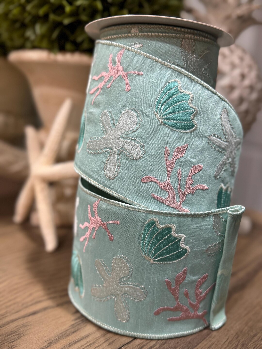 Ocean Scene Embroidered 4” Ribbon, Luxury Ribbon, Christmas Ribbon ...
