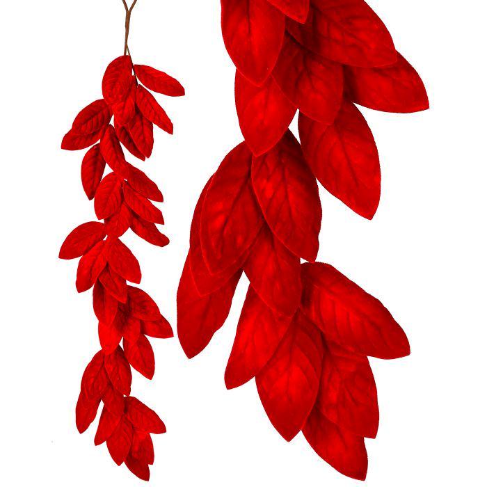 48" Red Velvet Magnolia Leaf Garland - Deluxe Holiday Garland for…