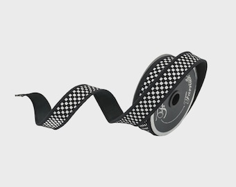 Farrisilk Black & White Mini Check Ribbon – 1" x 10 Yards Wired – Wreath, Tree, Garland and Gift Decorating - Everyday and Christmas Ribbon