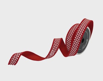 Farrisilk Red & White Mini Check Ribbon, 1" x 10 Yards Wired, Farrisilk Gingham Ribbon for Christmas, Valentine’s Day, Bows, Farmhouse Decor