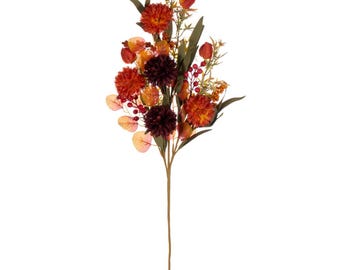 Ramo de flores artificiales de otoño de 79 cm (31 pulgadas) con crisantemos mixtos de color naranja y burdeos, farolillos chinos y bayas.