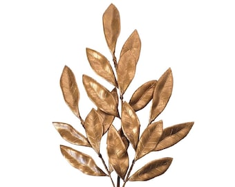 Metallic Bay Leaf Spray 27” – Gold | Decorative Leaf Pick for Wreaths, Garlands, Centerpieces, Christmas Tree & Event Décor