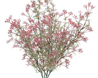 May include: A bundle of artificial flowers with a mix of green and pink foliage. The stems are green, and the leaves are a muted green. The small flowers are a dusty rose color, creating a soft, natural look. Perfect for adding a touch of color to any space.