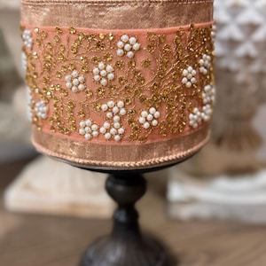 Farrisilk Edwardian Vine Rose Gold Ribbon 4” x 5 yard,  Designer Christmas Ribbon, Holiday  Ribbon, Luxury Holiday Ribbon, Wired Ribbon