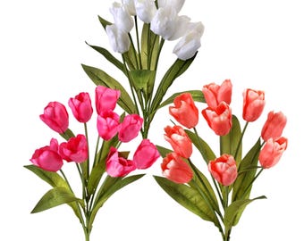 20" Tulip Bush X9 – Hot Pink, White or Coral, Spring Tulips, Wreath Making Supply, Faux Florals