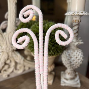 May include: A pink and white striped curly stem decoration. The stem is made of a soft, fluffy material and is perfect for adding a touch of whimsy to any home decor.