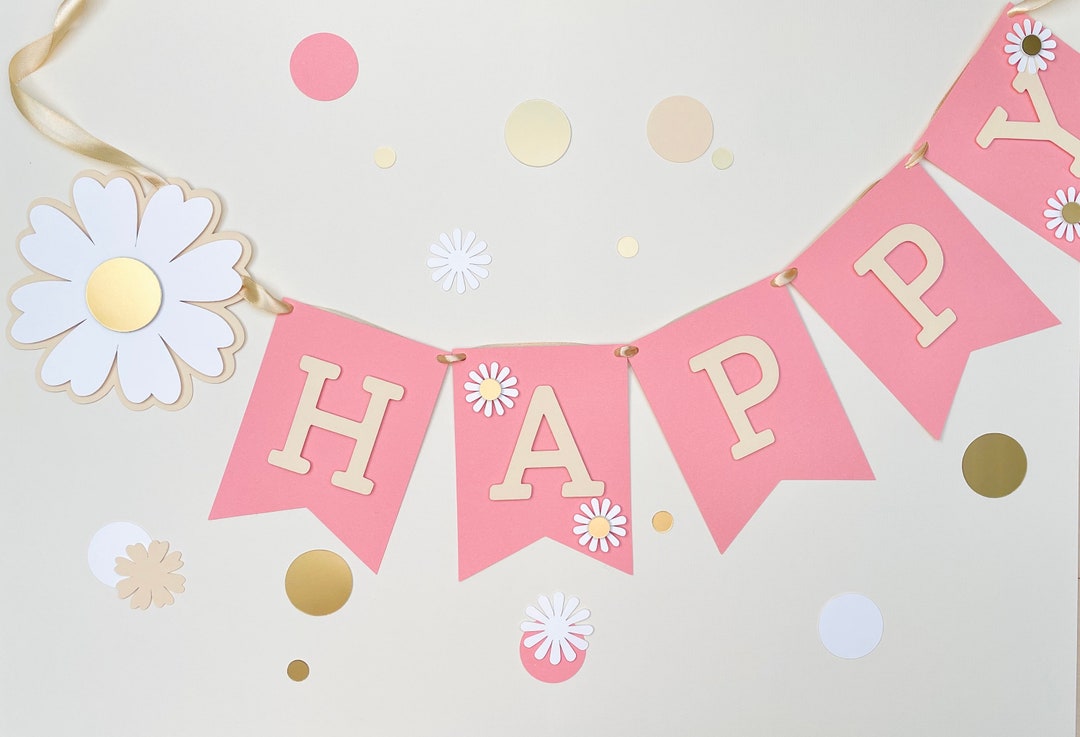 Daisy Birthday Banner Happy Birthday Banner Floral Party Decor Etsy