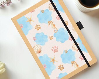 Cuaderno, Pata de Playa de Verano, Papel FSC, Botellas de Plástico Recicladas, A5, Rayado, 100 páginas, Amante de los Gatos, Amante de los Perros, Regalo