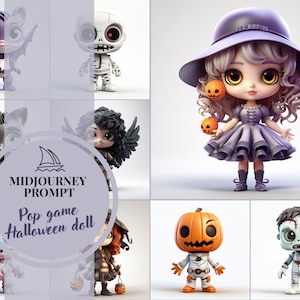 3d Halloween Pop doll prompt, Midjourney Prompt, beste Midjourney Prompt, Ai Prompt, prompt engineering, spooky seamless pattern