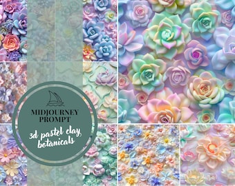 3D pastel botanical clay pattern, Midjourney Prompt, beste Midjourney Prompt, Ai Prompt, succulent seamless pattern, 3d art, iphone case