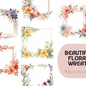 Floral Frame Midjourney Prompt, best Midjourney Prompt, AI Prompt, Midjourney Prompts, wedding, beautiful watercolor Clipart