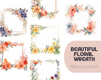 Floral Frame Midjourney Prompt, best Midjourney Prompt, AI Prompt, Midjourney Prompts, wedding, beautiful watercolor Clipart