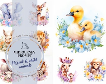 Imágenes prediseñadas de animales para padres e hijos, aviso a mitad del viaje, el mejor aviso a mitad del viaje, aviso Ai, corona de flores, imágenes prediseñadas de guardería, ingeniería rápida, boho
