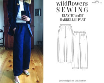 Elastische Taille Tonnenweise Hose PDF Schnittmuster  Größen xs-xxl. Einfach zu nähen.