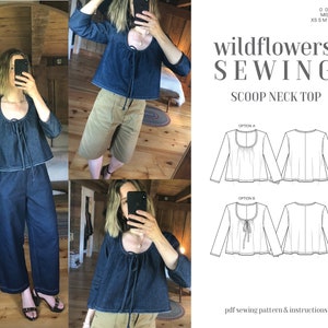 Scoop Neck Top PDF pattern.  Sizes xs-xxl. Easy to sew.