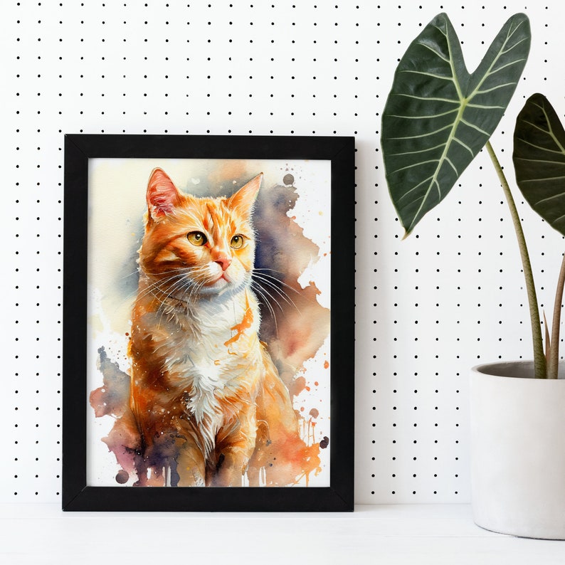 Printable Orange Tabby Cat Print Watercolor Painting Digital - Etsy