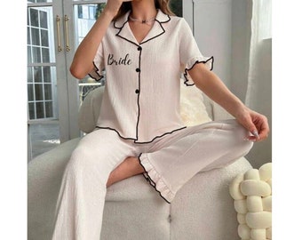 personalisierter Pyjama, Hochzeitspyjama, Brautparty-Pyjama, Braut-Hochzeits-Pyjama, Flitterwochen-Pyjama, Junggesellinnen-Pyjama, Braut, Henne