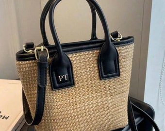 Personalised Shoulder Tote Bag, Women's Handbag, straw Beach Bag, straw Bag, Gifts For her, crossbody bag, personalised straw crossbody