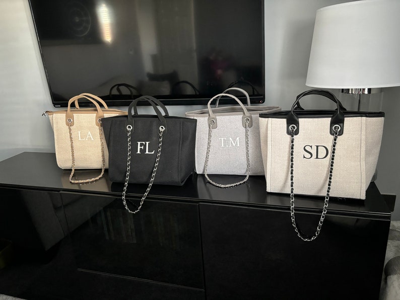 Personalisierte Schultertasche, Damenhandtasche, Strandtasche, Benutzerdefinierte Handtasche, Canvas Tasche, Geschenke für sie, Kette Einkaufstasche, personalisierte Tasche Bild 6