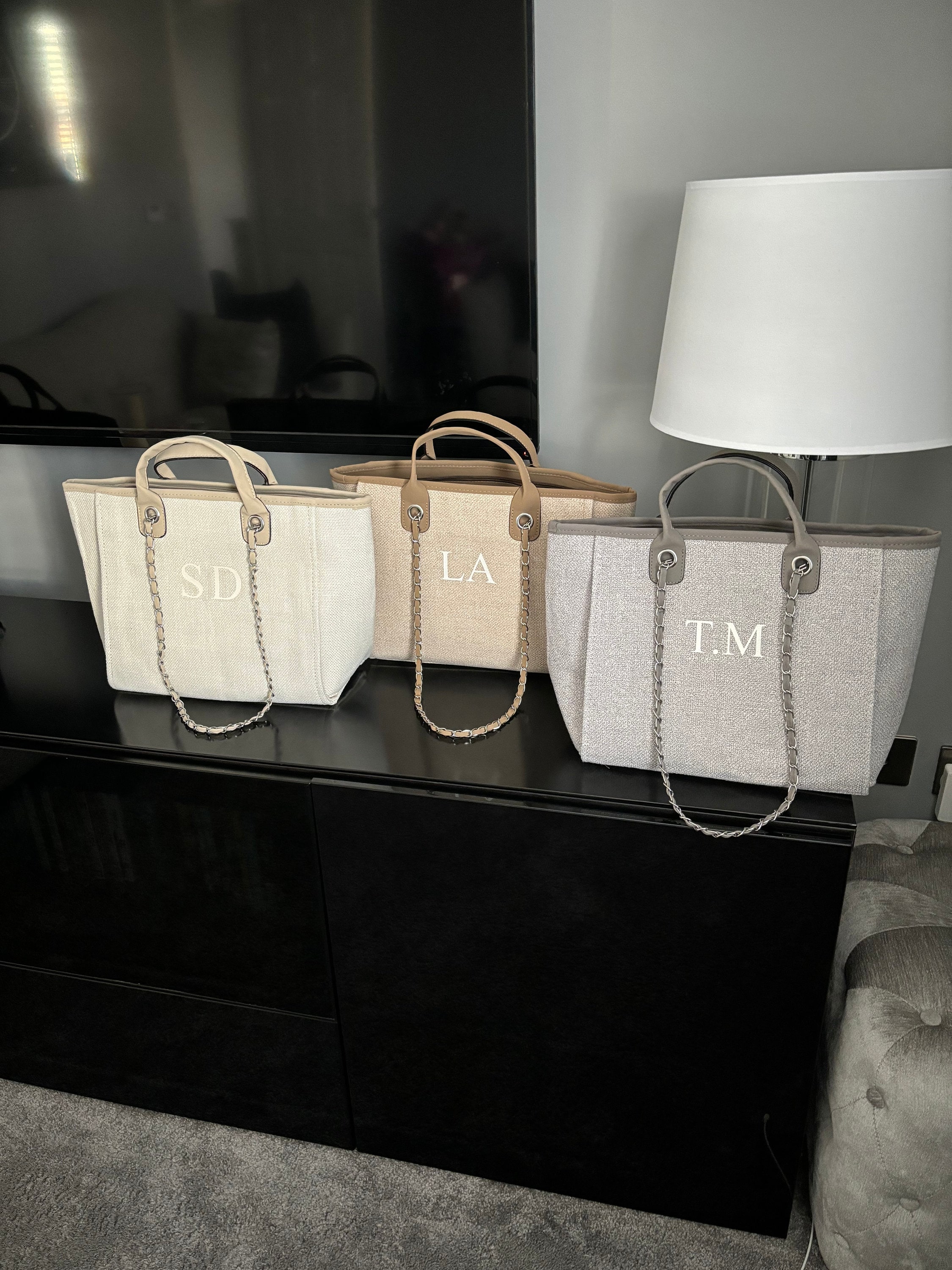 Personalised Shoulder Tote Bag, women&#39;s handbag, beach bag, Custom hand bag, Canvas Bag, Gifts For Her, Chain tote bag, Personalised bag