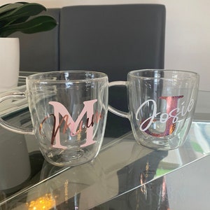 Taza de vidrio personalizada, taza de café personalizada, regalo para ella, taza de vidrio de doble pared, vaso de café, regalo del Día de la Madre, taza de doble pared