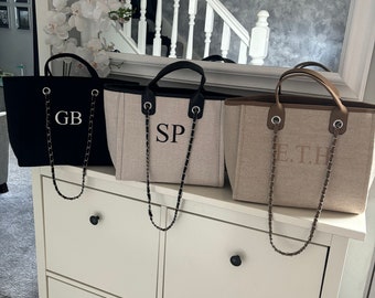 Personalised Shoulder Tote Bag, women's handbag, beach bag, Custom hand bag, Canvas Bag, Gifts For Her, Chain tote bag, Personalised bag