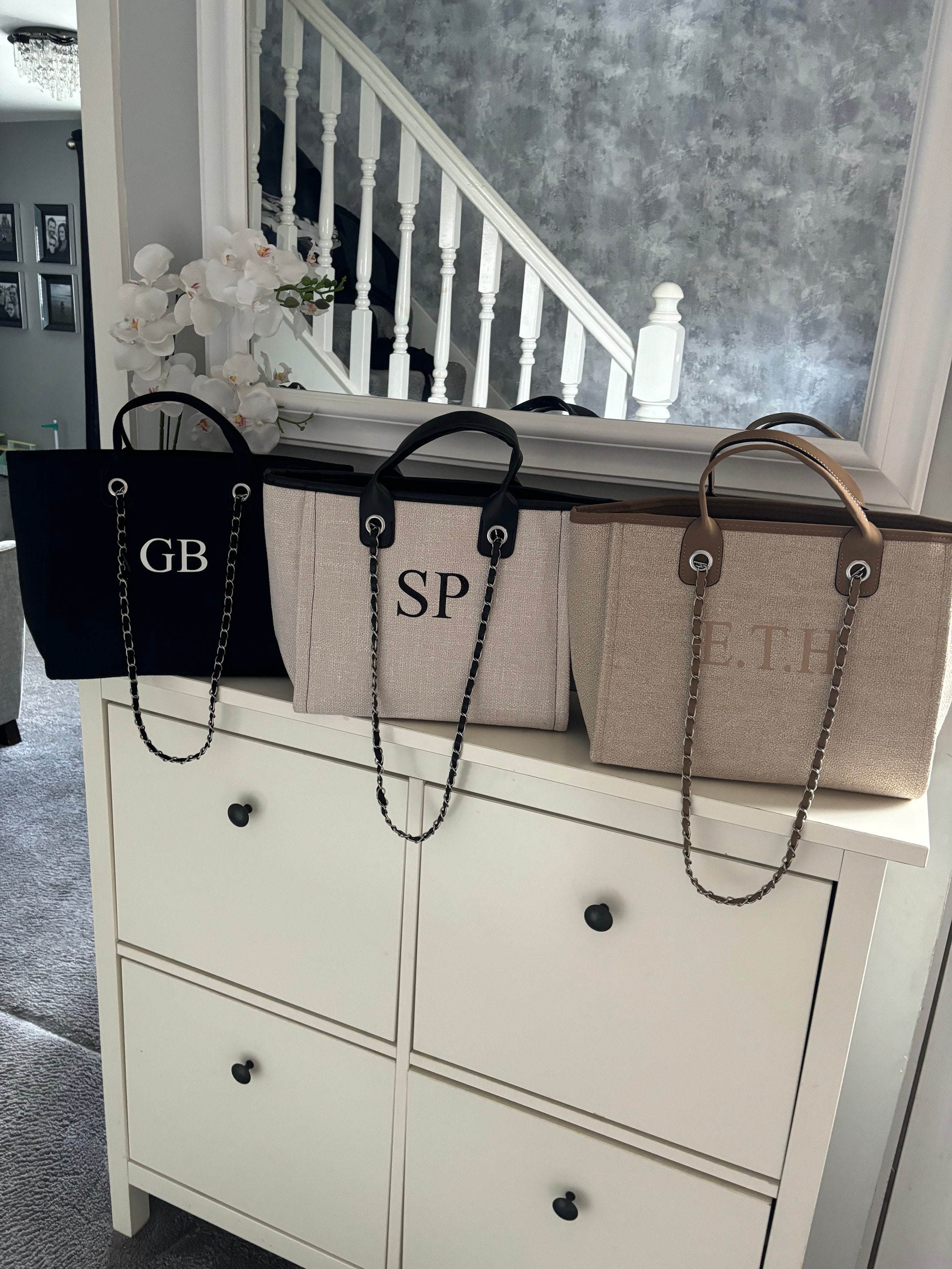 Personalised Shoulder Tote Bag, women&#39;s handbag, beach bag, Custom hand bag, Canvas Bag, Gifts For Her, Chain tote bag, Personalised bag