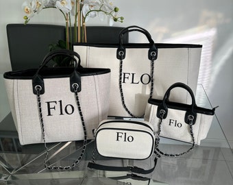 Gepersonaliseerde schoudertas, dameshandtas, strandtas, aangepaste handtas, canvas tas, cadeaus voor haar, kettingtas, crossbody tas