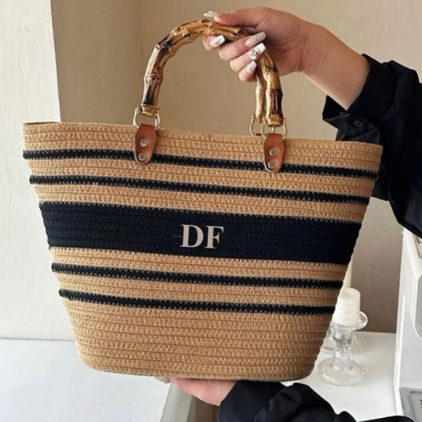 Sac de plage personnalisé, sac à main pour femme, sac de plage, sac à main personnalisé, sac de paille, cadeaux pour elle, sac personnalisé, grand sac de plage