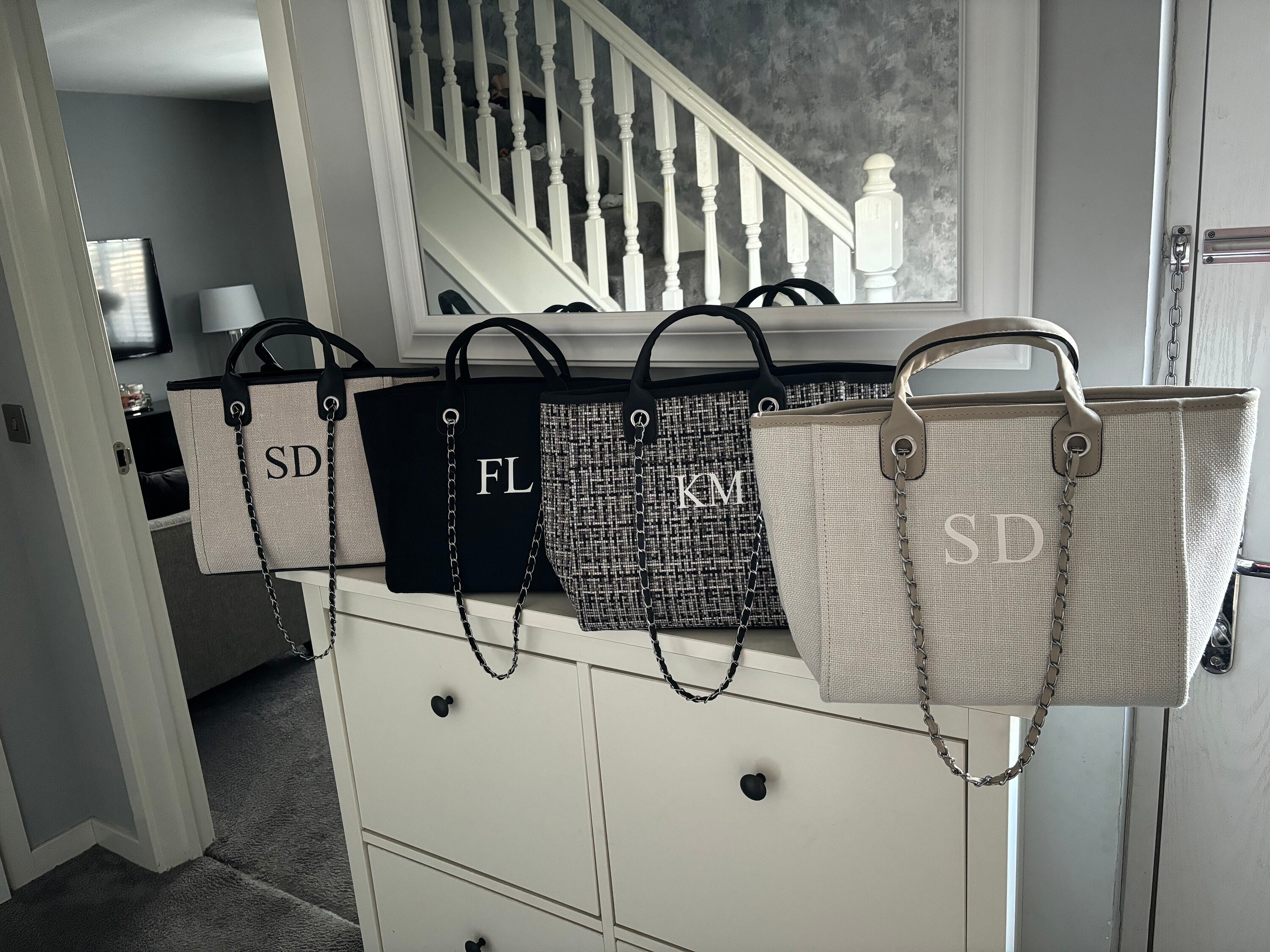 Personalised Shoulder Tote Bag, women&#39;s handbag, beach bag, Custom hand bag, Canvas Bag, Gifts For Her, Chain tote bag, Personalised bag
