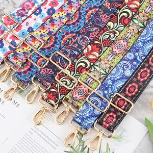 Pasek etniczny z motywem kwiatowym 3,8 cm, paski do torebek, regulowane paski do torebek typu crossbody, wymienne paski na ramię, pasek do torebki, paski vintage, prezenty