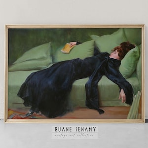 Decadent Young Woman After the Dance by Roman Casas, Retro Aesthetic Painting, Victorian Female Figure Wall Art, Contemporary Print
