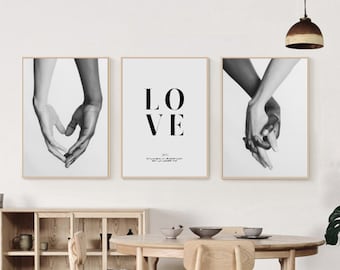 Carteles de pareja en blanco y negro, impresiones en lienzo con las manos, conjunto de arte de pared con cita de amante, carteles de pared de manos en blanco y negro, arte de decoración del hogar con manos