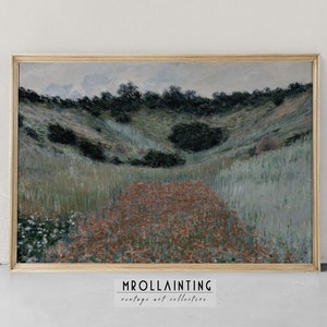 Pintura a óleo arte de claude monet, arte de parede de campo de papoula, pôster de flor florescente vibrante, pôster de belas artes, reprodução de arte, giclée vintage