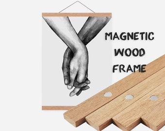 Cornice magnetica in legno per appendere quadri - Cornice per foto - Cornice per poster - Cornice magnetica per poster - Cornice per poster per quadri su tela - Decorazione per la casa