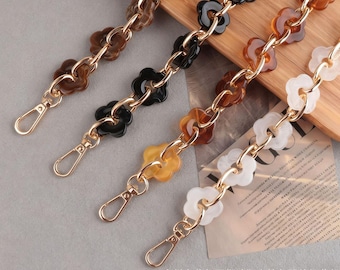 Boho Acrylic Purse Chain, Matte Thick Resin Chain, Metal Shoulder Handbag Strap, Replacement Handle Chain, Flower Crossbody Chain Strap