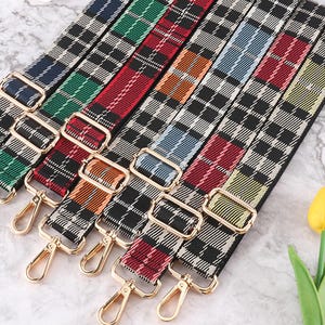 3,8 cm Vintage karierter Riemen, Geldbörsengurte, verstellbare Crossbody-Taschengurte, austauschbare Schultergurte, Handtasche Starp, bestickter Gurt