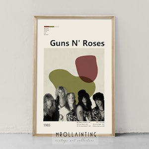 Guns N' Roses Art - Cartel de música retro, impresión de arte moderno de mediados de siglo A1 A2 A3 A4 A5 Arte musical minimalista, decoración del hogar de bandas de rock estadounidenses