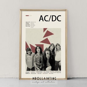AC/DC 1973 / Poster della banda musicale / Stampa d'arte da parete rero-moderna / Decorazione da parete di metà secolo musicale / Poster musicale vintage