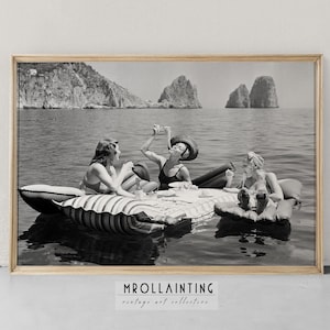 Women Eating Pasta on Lake, Vintage Wall Art, Funny Art, Pasta Picnic on Lake, Picnic on Lake, Art Poster, Art Print, Wall Decor, Gift Idea