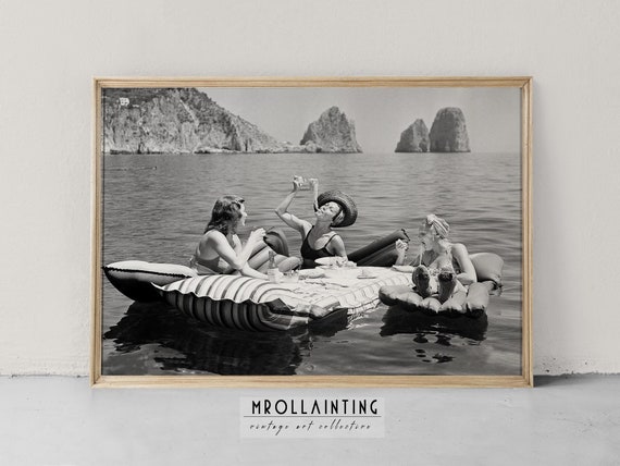 Women Eating Pasta on Lake, Vintage Wall Art, Funny Art, Pasta Picnic on Lake, Picnic on Lake, Art Poster, Art Print, Wall Decor, Gift Idea